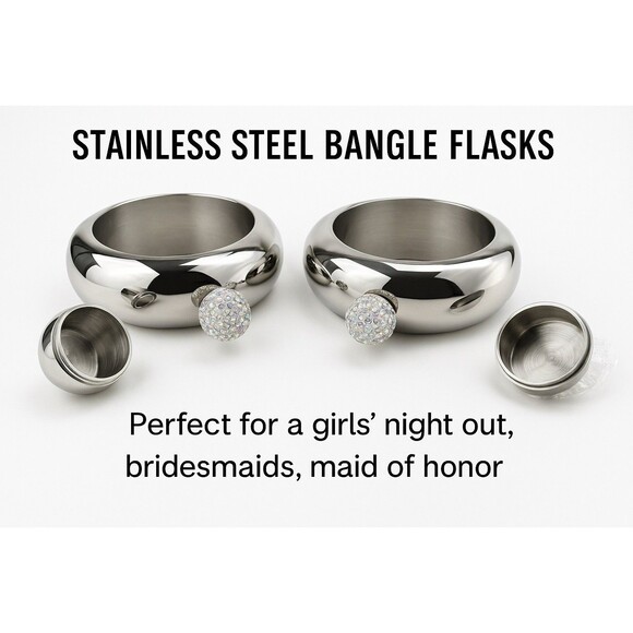 Silver Rhinestone Flask Bracelet Bangle – Liquor Flask Bridesmaids Maid of Honor - Picture 2 of 5